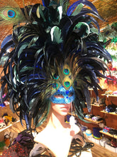 Load image into Gallery viewer, Blue Handmade Feather mask
